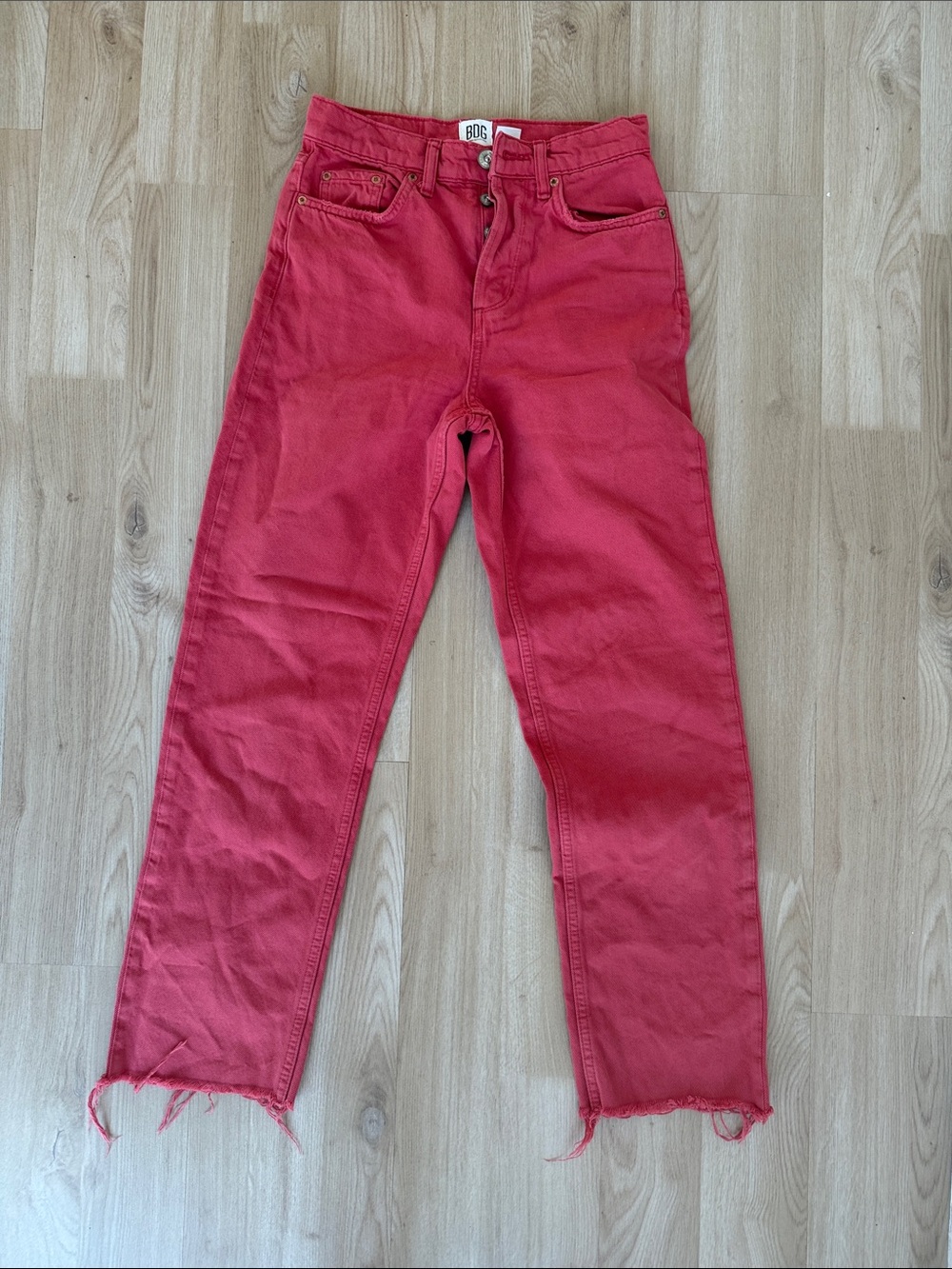 BDG Red Straight-Leg Jeans with Raw Hem